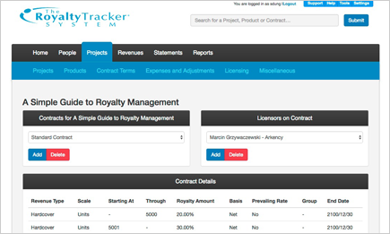 Royalty Tracker in action