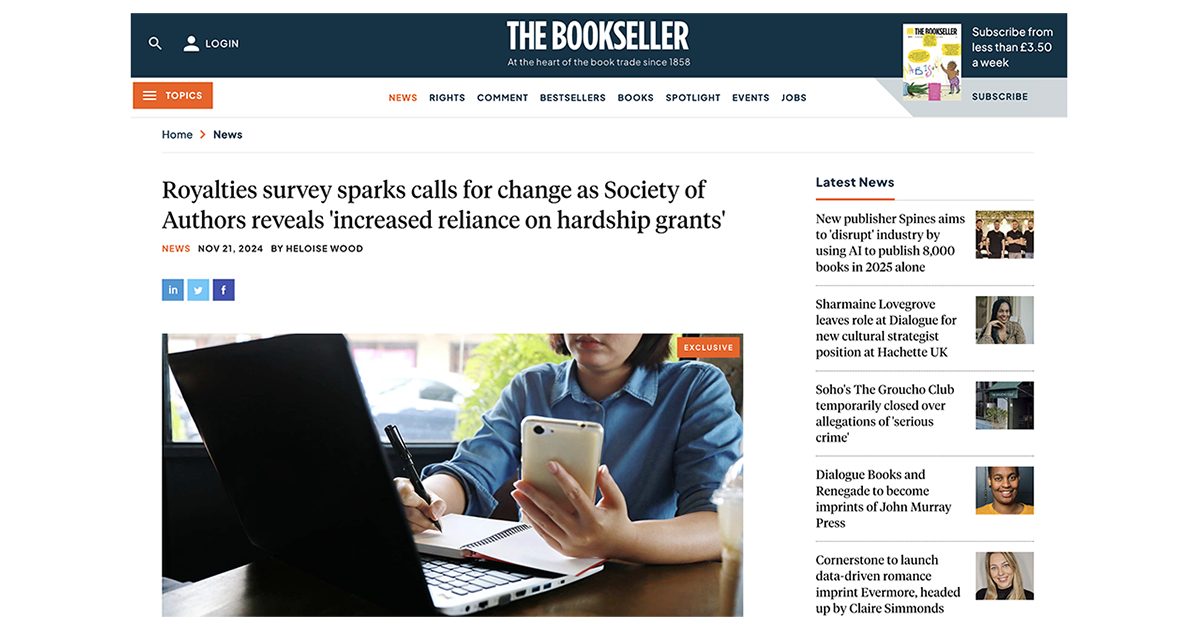 The Bookseller article calling for publishing industry solutions for royalty chaos.