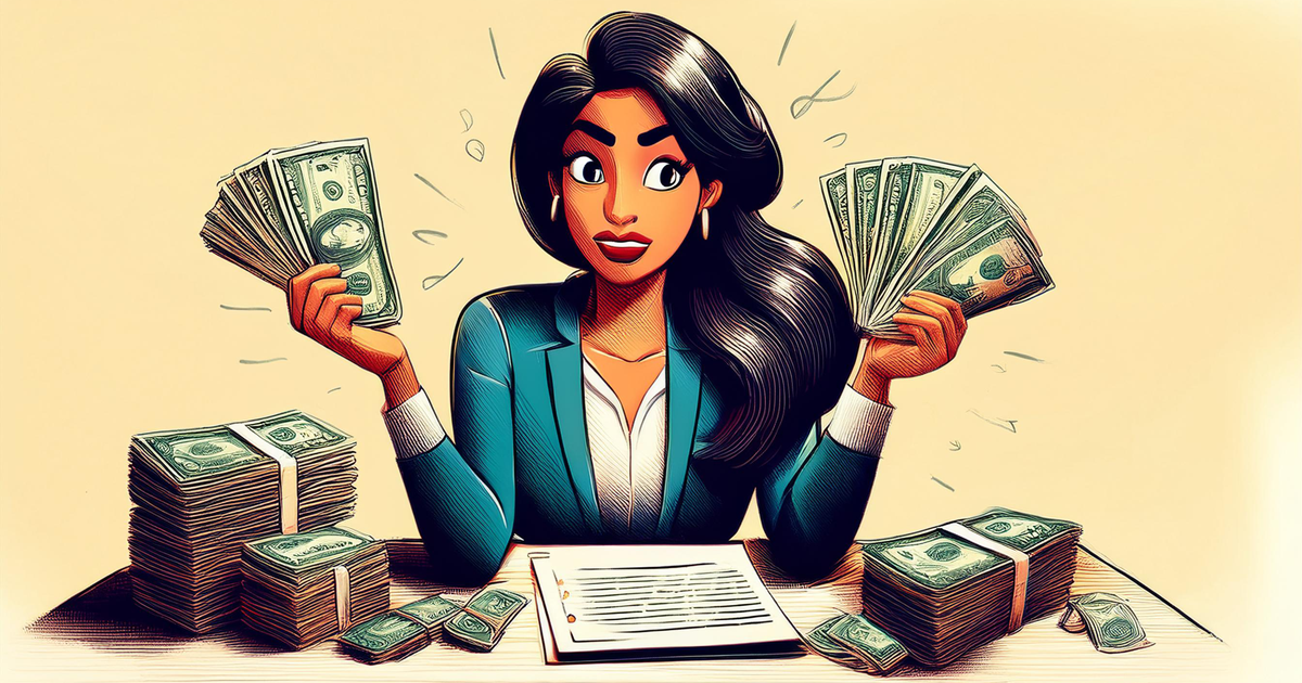 A cartoon image of a woman sitting at a desk, looking confused, clearly frustrated by the challenges of royalty payments.