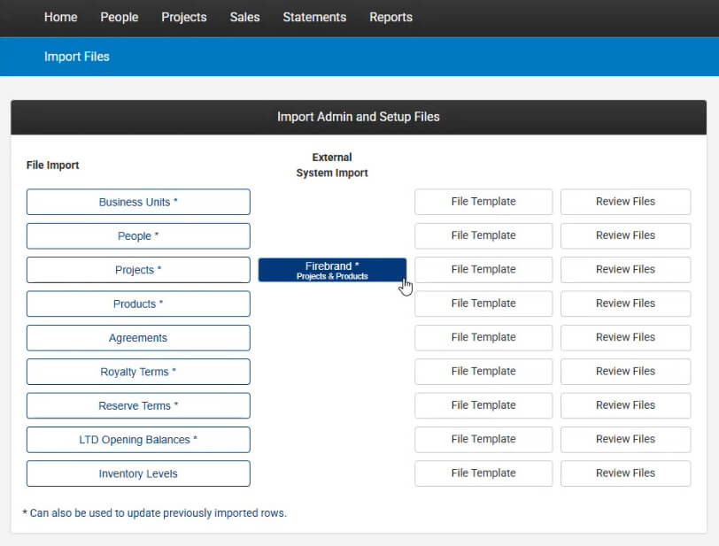 An image of the MetaComet Royalty Tracker interface, illustrating the one-click integration with Firebrand Title Manager.