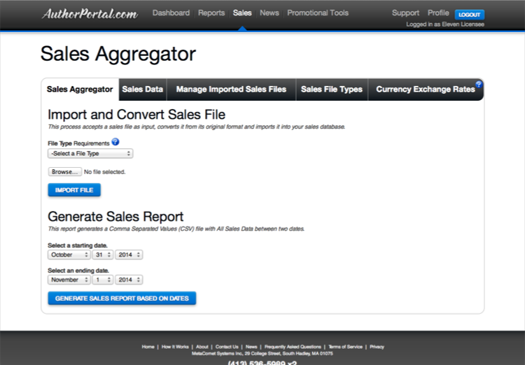This is a view of the Sales Aggregator main page.